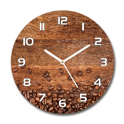 Round glass wall clock Coffee beans