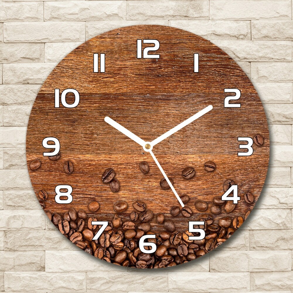 Round glass wall clock Coffee beans