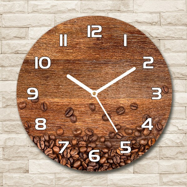 Round glass wall clock Coffee beans