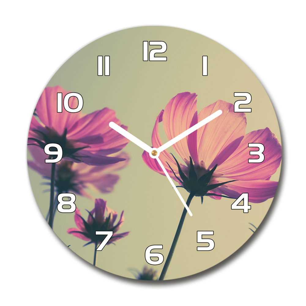 Round wall clock Pink flowers