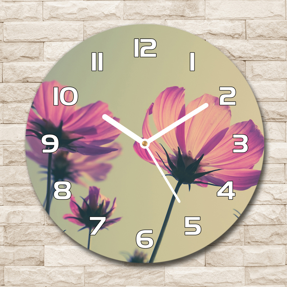 Round wall clock Pink flowers