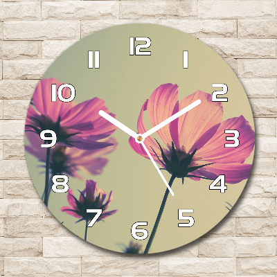 Round wall clock Pink flowers