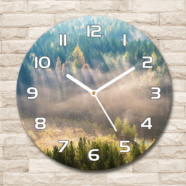 Round wall clock Fog in the forest