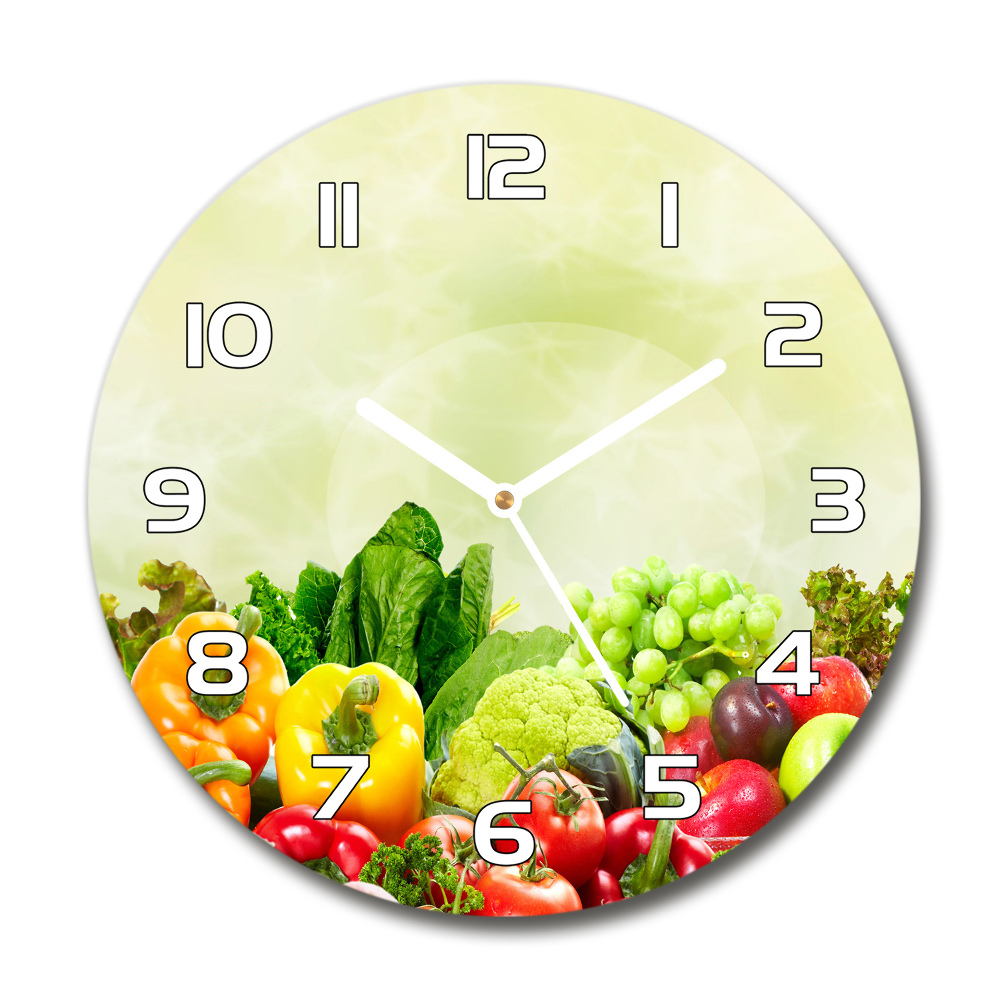 Round glass wall clock Vegetables