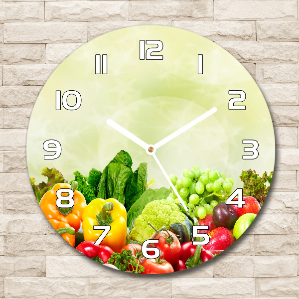 Round glass wall clock Vegetables