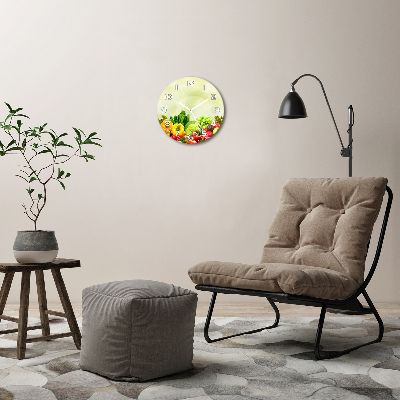 Round glass wall clock Vegetables