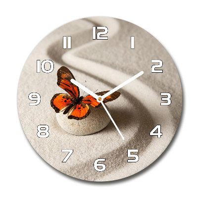 Round wall clock Zen stone and butterfly