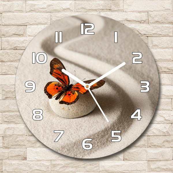 Round wall clock Zen stone and butterfly