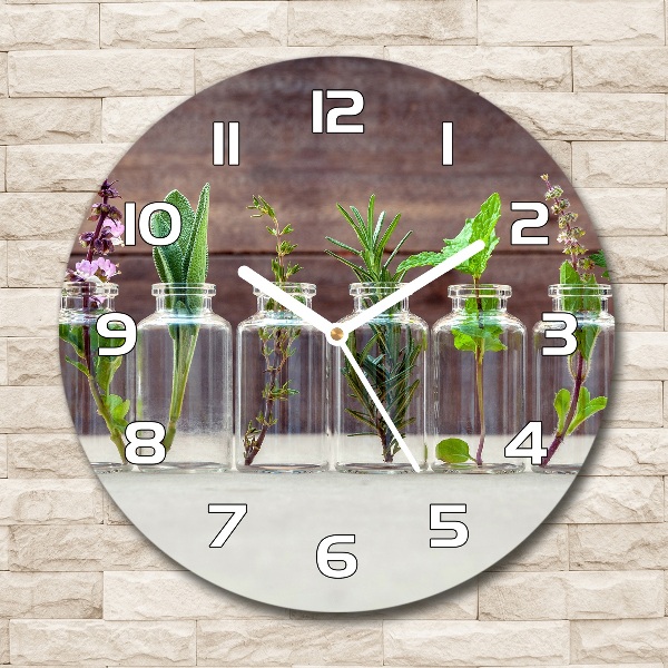 Round wall clock Plants in jars