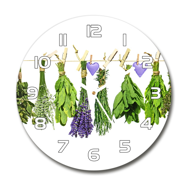 Round wall clock Herbs on a string