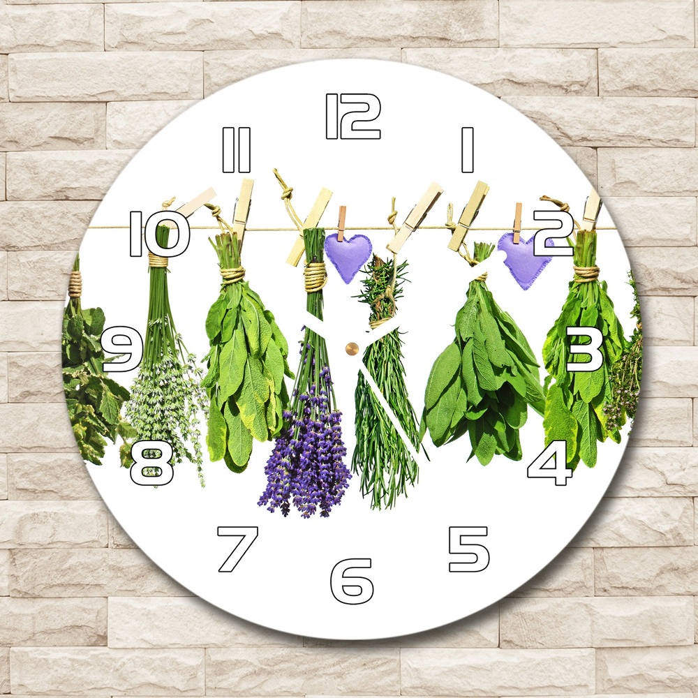 Round wall clock Herbs on a string