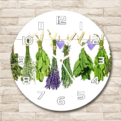 Round wall clock Herbs on a string