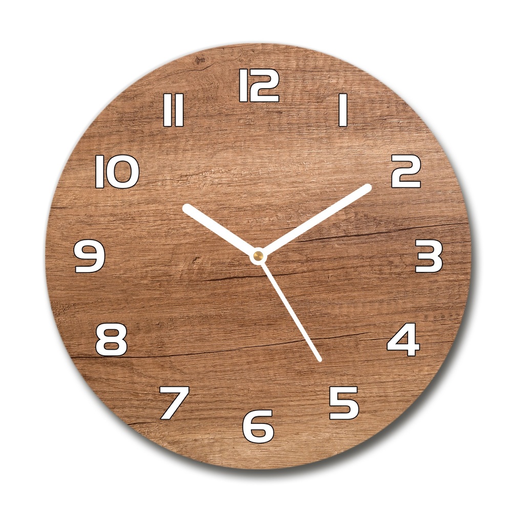 Round glass clock Wooden background