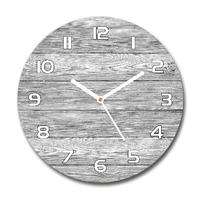 Round glass wall clock Wooden background