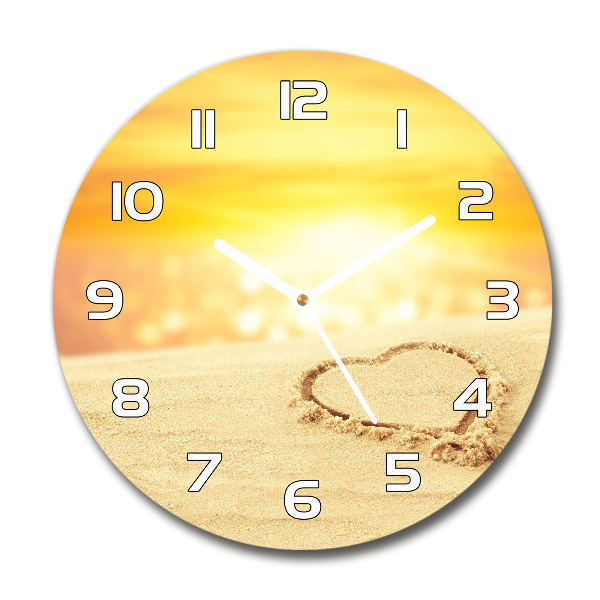 Round wall clock Heart in the sand