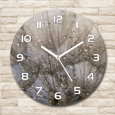 Round glass wall clock Dandelion seeds