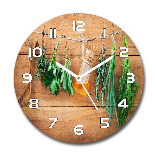 Round clock glass Herbs on a string