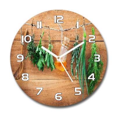 Round clock glass Herbs on a string