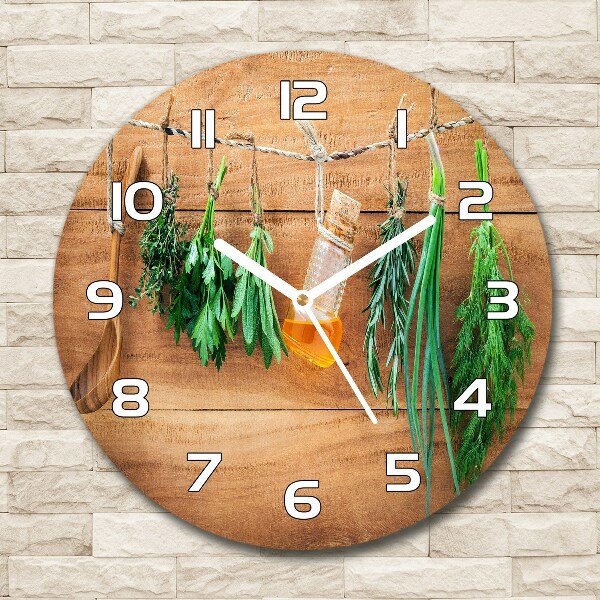 Round clock glass Herbs on a string