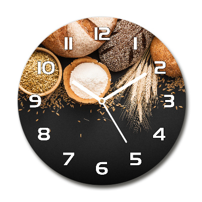 Round glass wall clock Bread and wheat