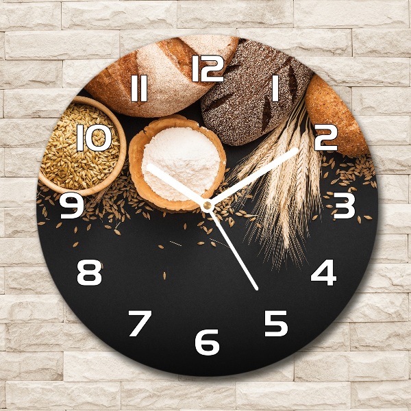 Round glass wall clock Bread and wheat