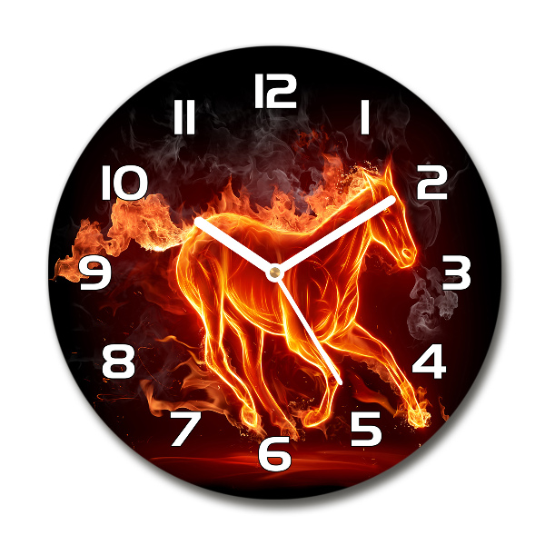 Round wall clock Horse in flames