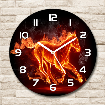 Round wall clock Horse in flames