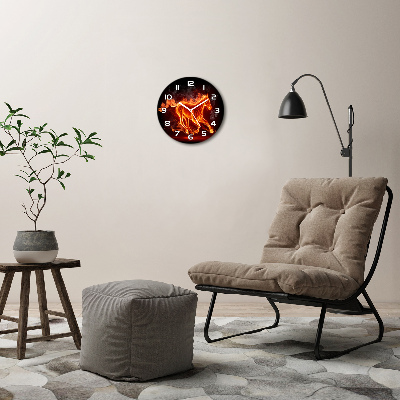 Round wall clock Horse in flames