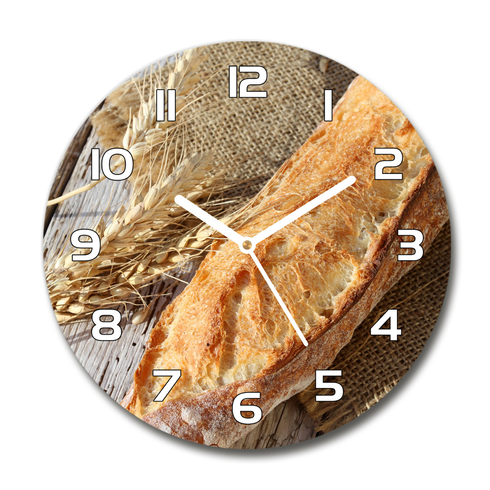 Round glass wall clock Fresh baguette