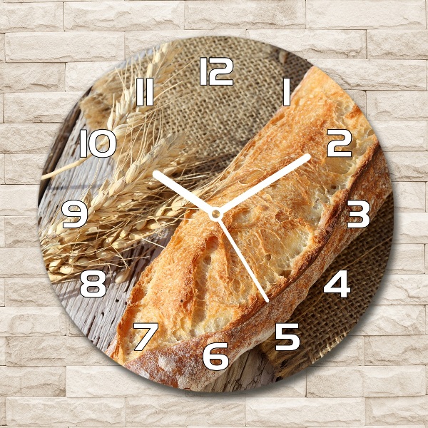 Round glass wall clock Fresh baguette