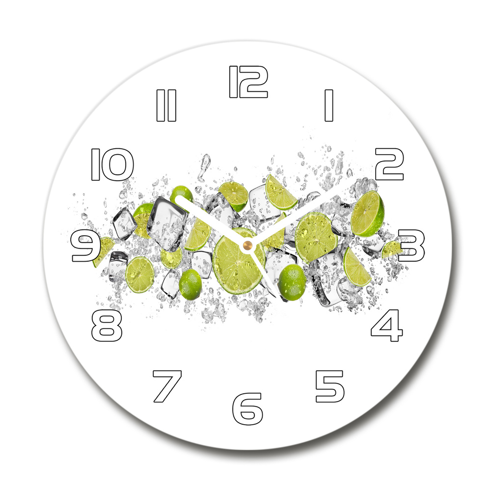 Round glass clock Ice dice lime