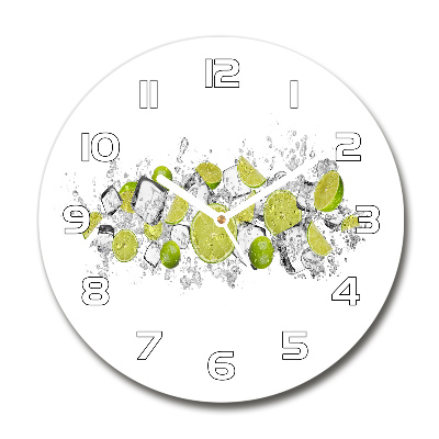 Round glass clock Ice dice lime