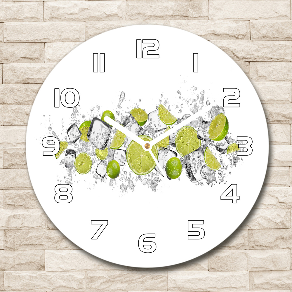 Round glass clock Ice dice lime