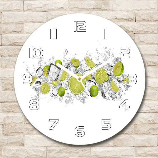 Round glass clock Ice dice lime