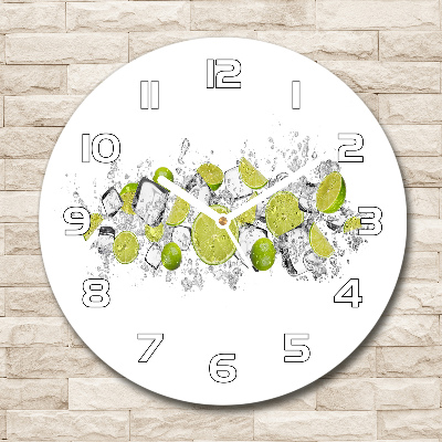 Round glass clock Ice dice lime