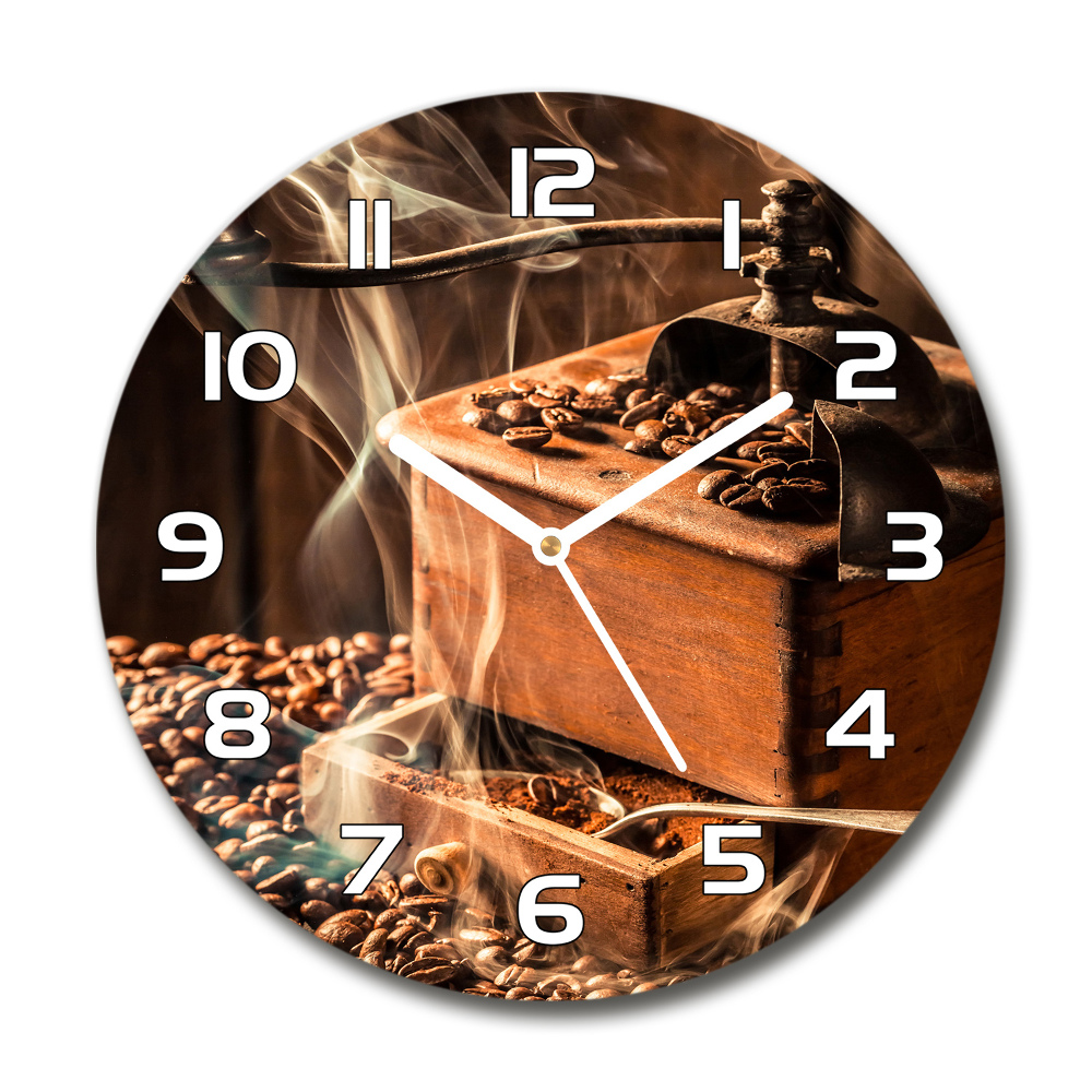 Round glass wall clock Coffee beans