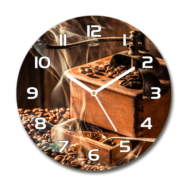 Round glass wall clock Coffee beans