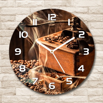 Round glass wall clock Coffee beans