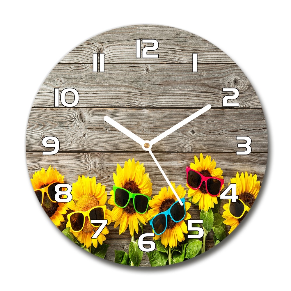 Round glass wall clock Sunflowers