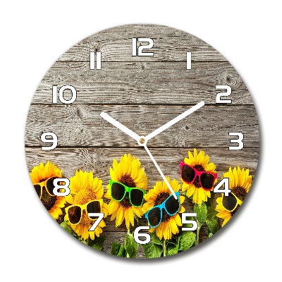 Round glass wall clock Sunflowers