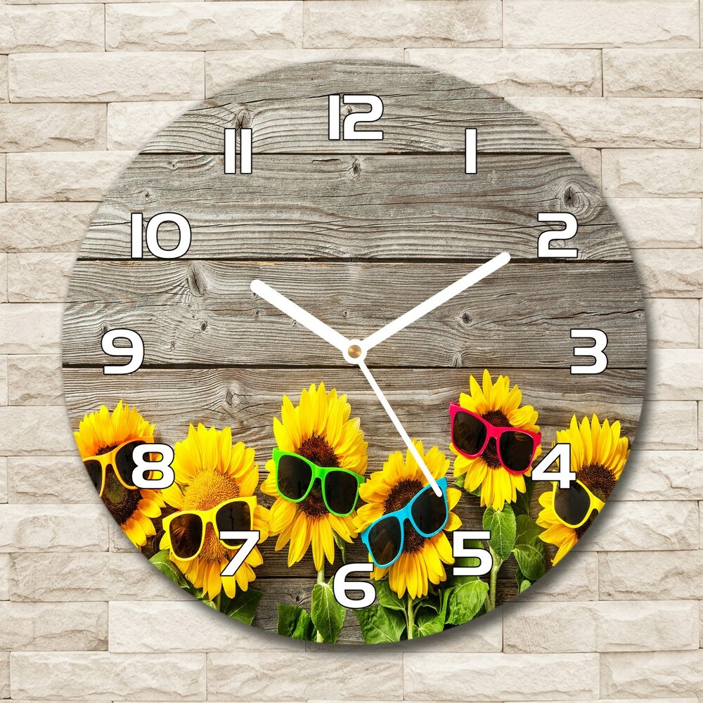 Round glass wall clock Sunflowers