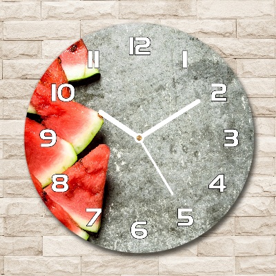 Round glass wall clock Chopped watermelon