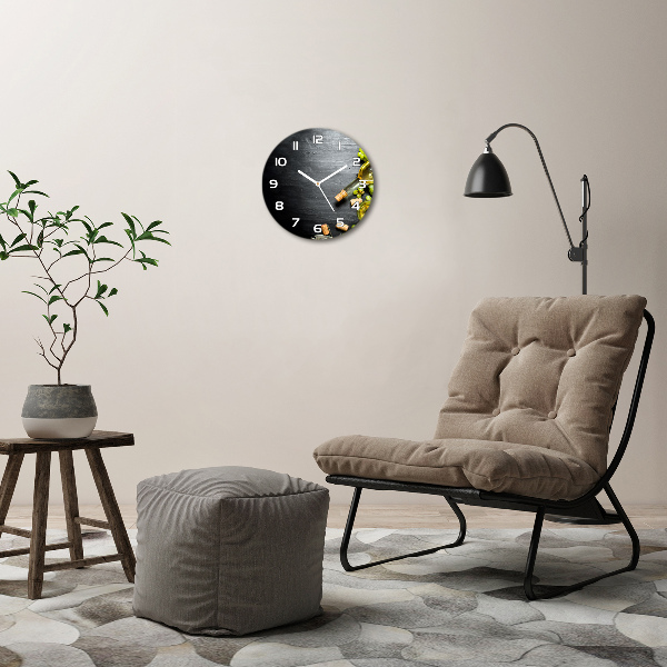 Round glass wall clock White wine and fruit