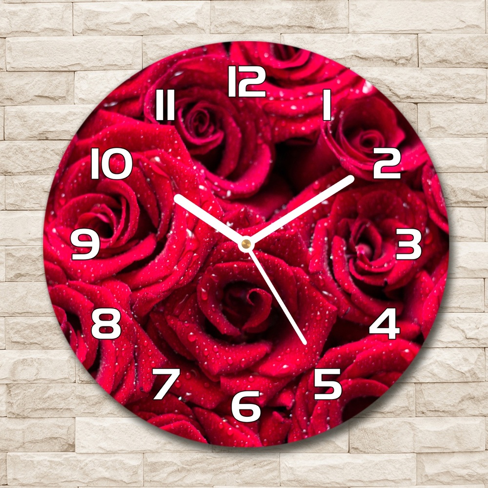 Round wall clock Drops on roses