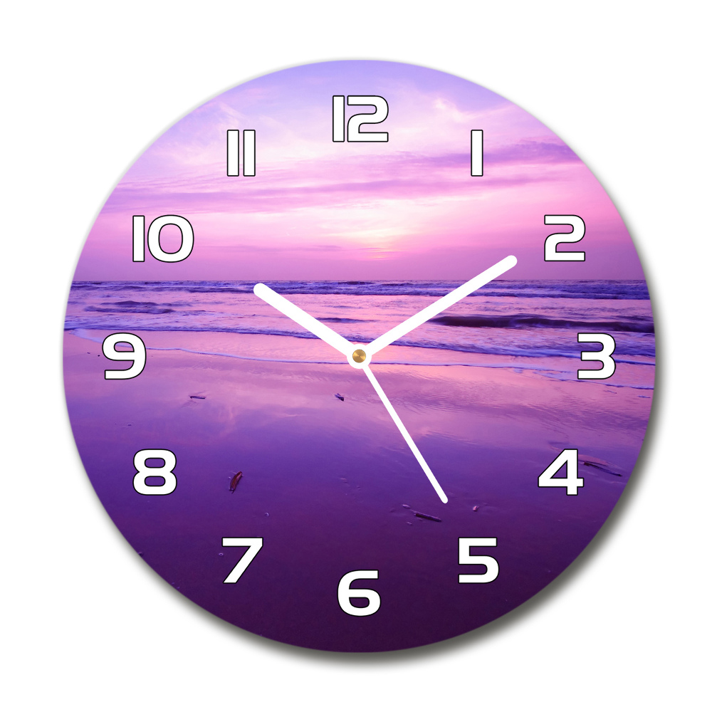 Round glass wall clock Sunset sea