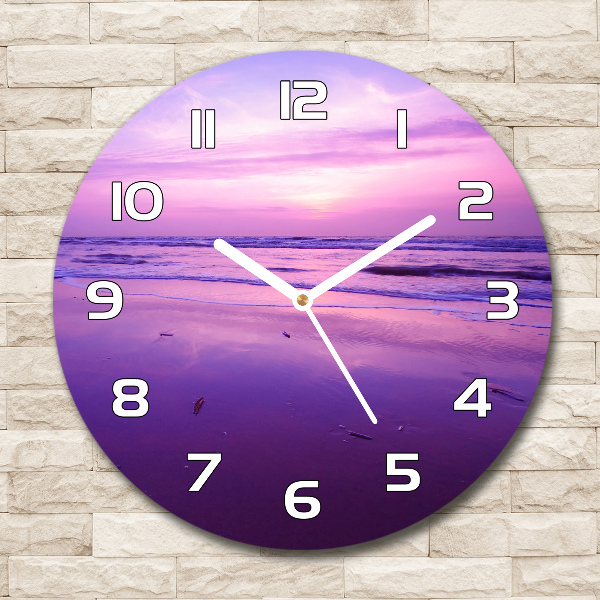 Round glass wall clock Sunset sea