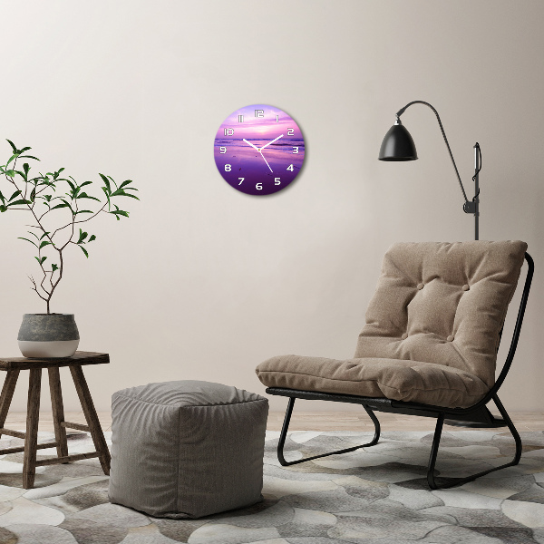 Round glass wall clock Sunset sea