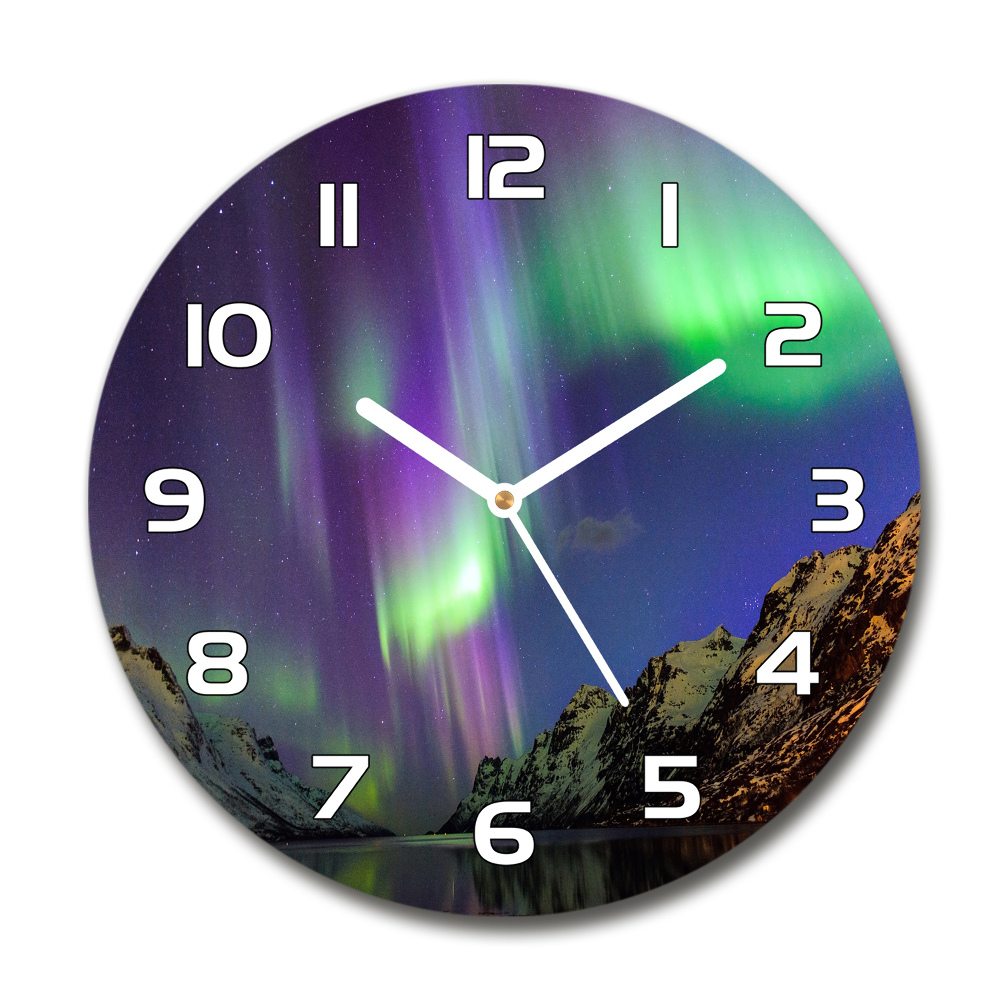 Round glass clock Northern lights