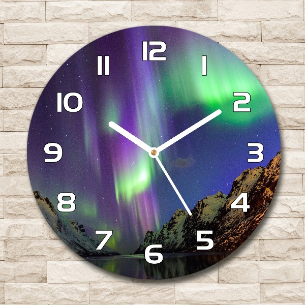 Round glass clock Northern lights