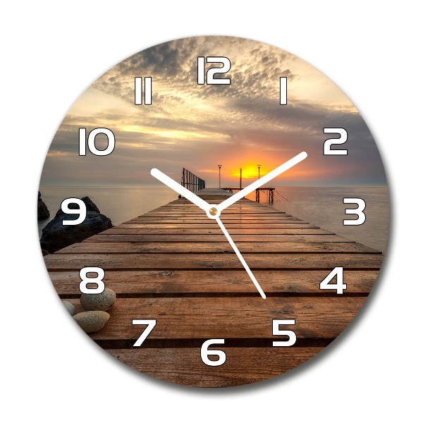 Round glass wall clock Wooden pier